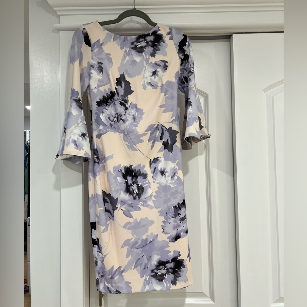 Calvin Klein Bell Sleeve Crepe Sheath Dress